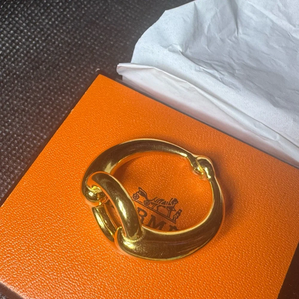 Hermès Horsebit Filet d’Or Scarf Ring Gold Plated 05 Rare Slide W Box Authentic - Picture 9 of 11